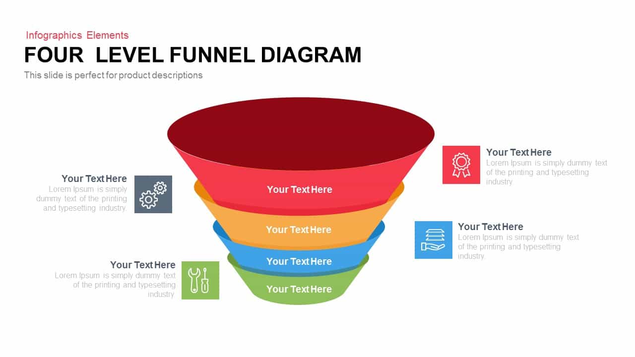 4 Level Funnel Diagram PowerPoint Template and Keynote Slide