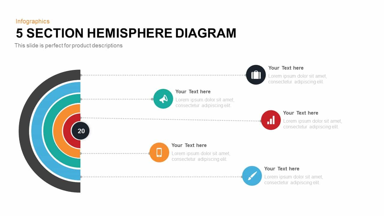 5 Section Hemisphere Diagram Template for PowerPoint and Keynote Slide Presentation