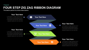 Four Step Zig Zag Ribbon Diagram Template for PowerPoint and Keynote