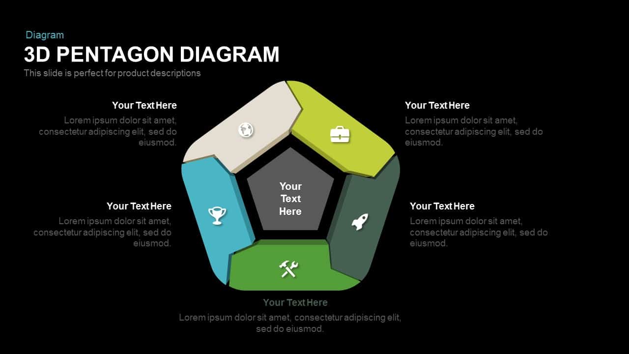 3d Pentagon Diagram Powerpoint and Keynote template