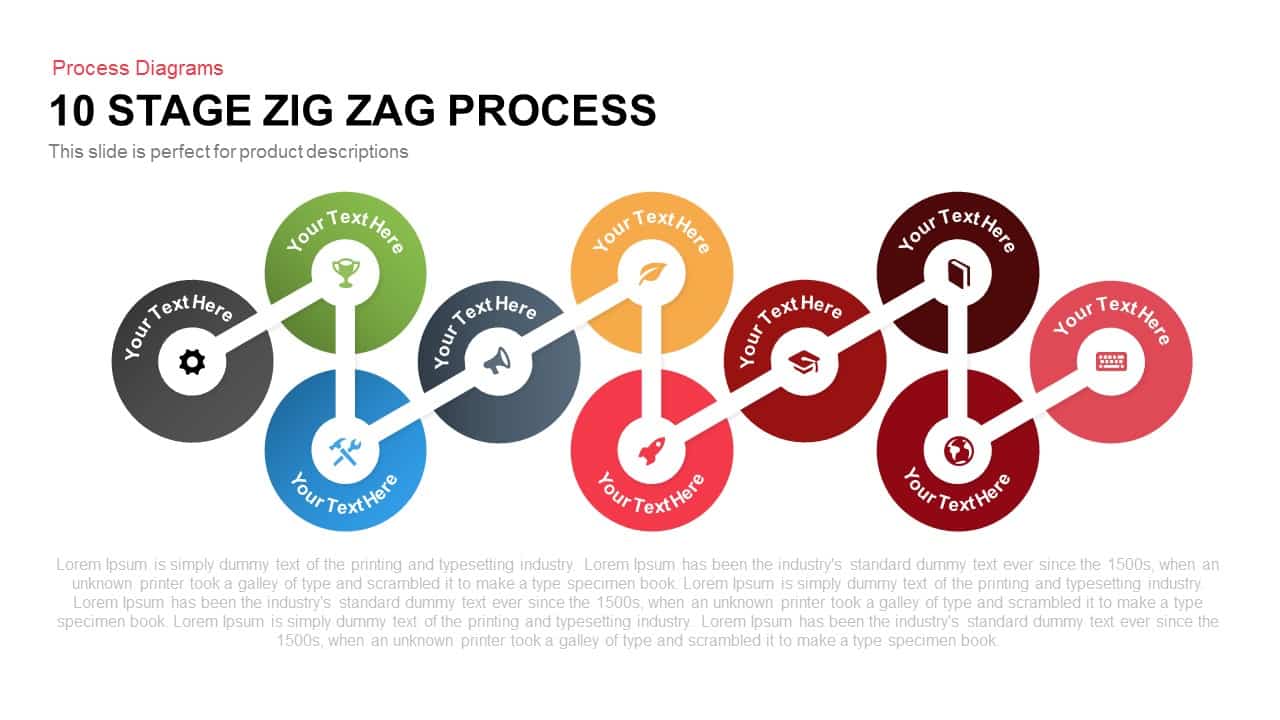 10 Stages Zig Zag Process PowerPoint Template and Keynote