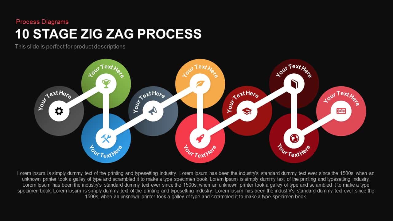 10 Stage Zig Zag Process Powerpoint and Keynote template