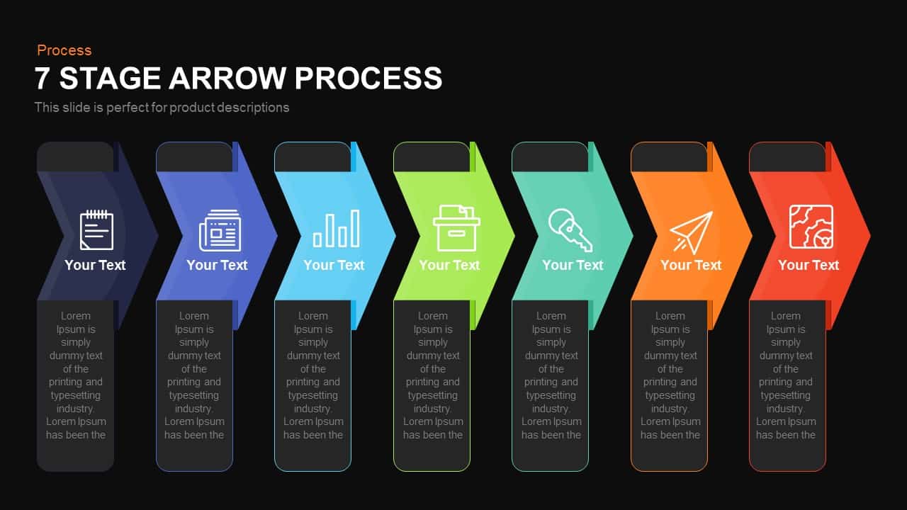 7 Stage Arrow Process Powerpoint and Keynote template