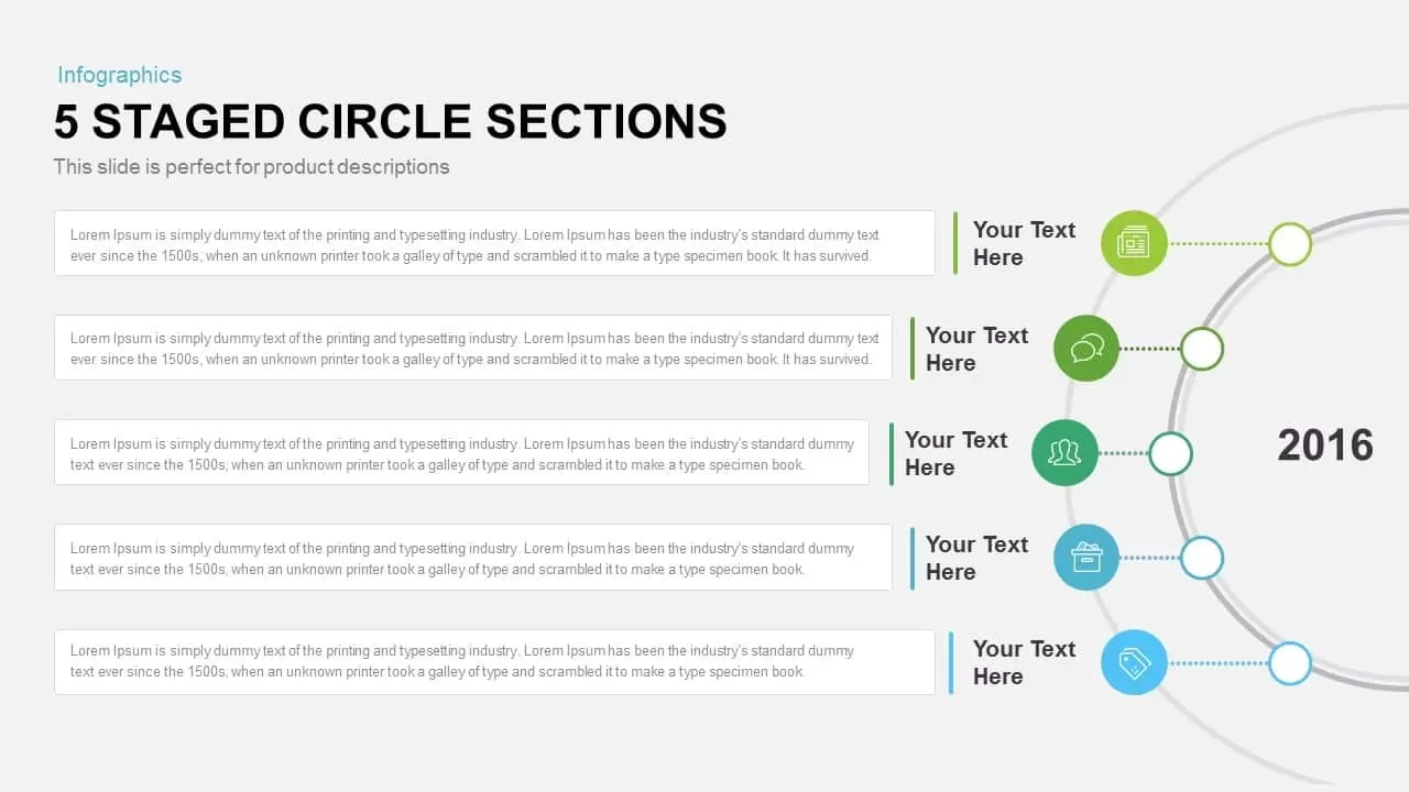 5 staged circle diagram PowerPoint template and keynote