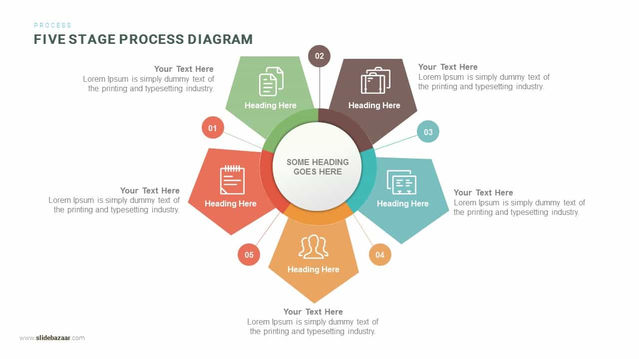 Five Stage Process Diagram Powerpoint and Keynote template