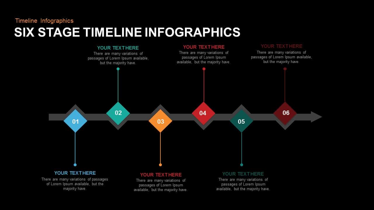 Six Stage Timeline Infographics Powerpoint and Keynote template