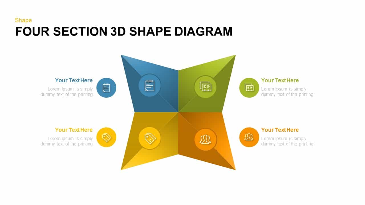 Four Section 3d Shape Diagram Powerpoint and Keynote template