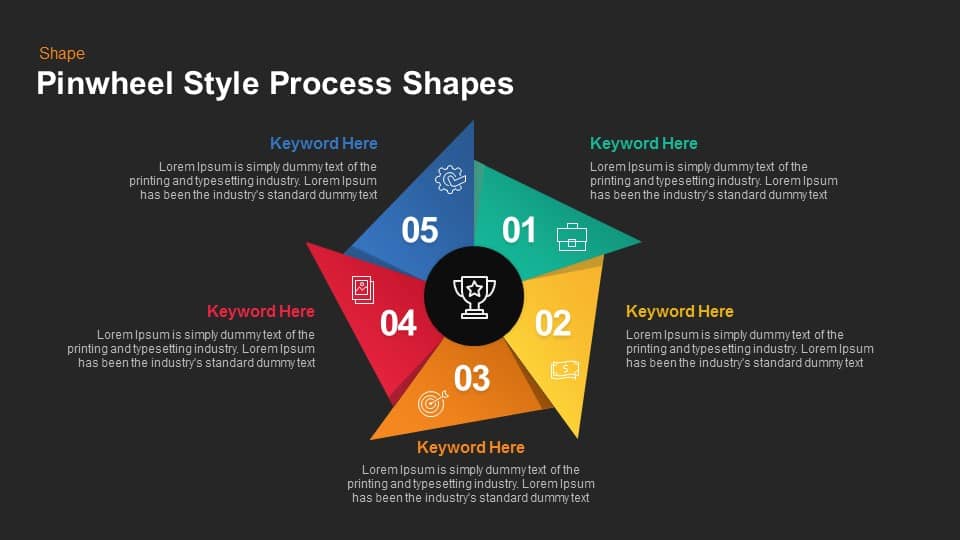 Pinwheel Style Process Shapes Keynote and Powerpoint template