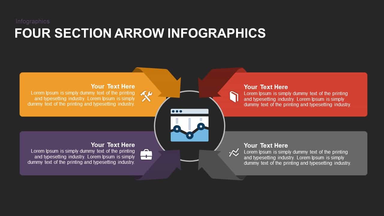 Four Section Arrow Infographics Powerpoint and Keynote template