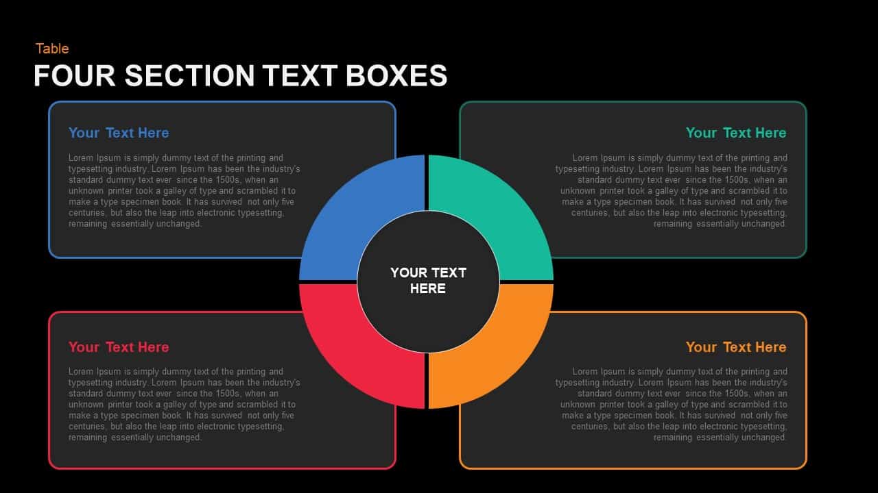 Four Section Text Boxes Powerpoint template