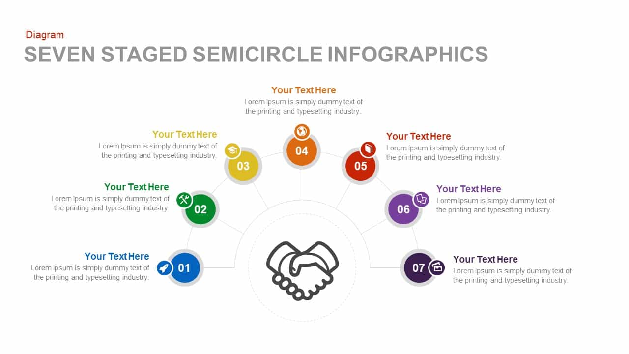 Seven Staged Semicircle Infographics Powerpoint and Keynote template