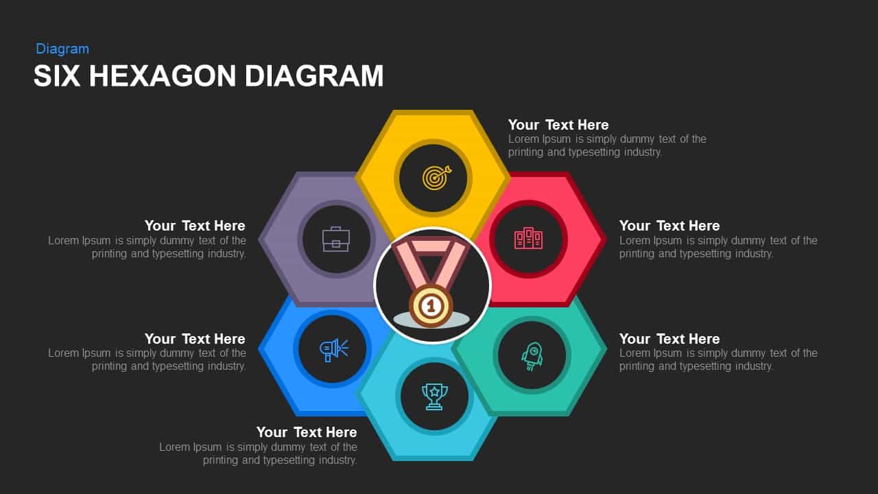 Six Hexagon Diagram Powerpoint template