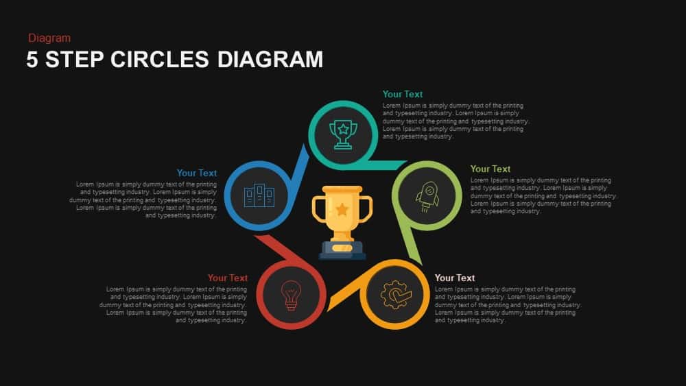 5 Step Circles Diagram Powerpoint and Keynote template