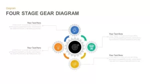 Four Stage Gear Diagram PowerPoint Template and Keynote Slide