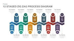 12 Staged Zig Zag Process Diagram PowerPoint Template