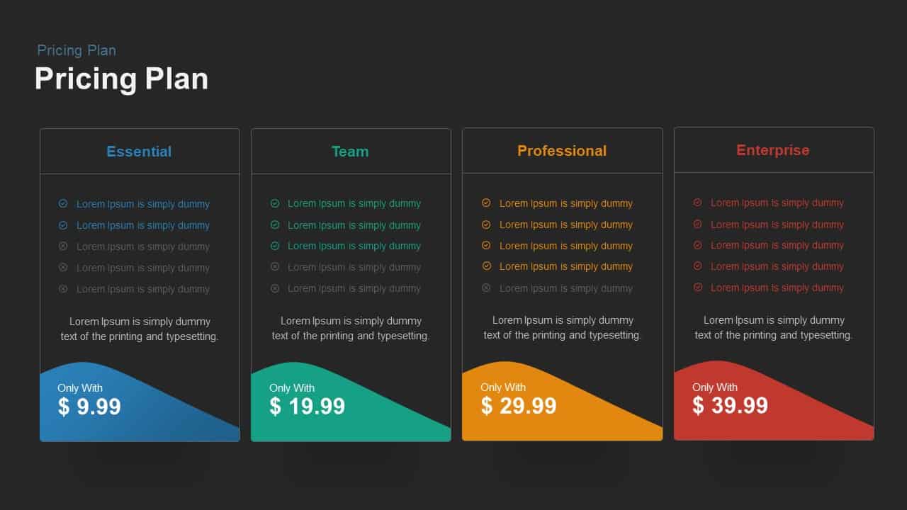 Four Pricing Plan Powerpoint template