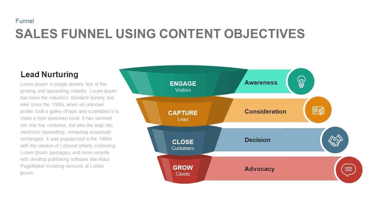 Sales Funnel Using Content Objectives Powerpoint and Keynote template