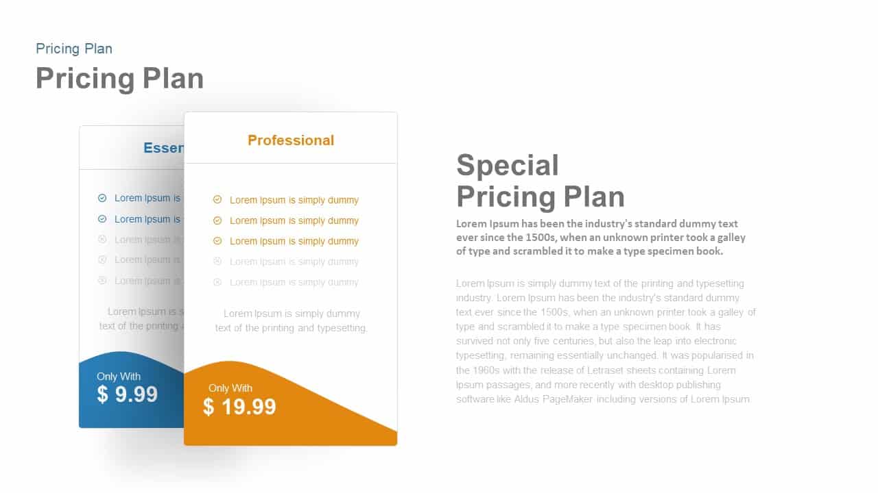 Two Pricing Plan Powerpoint and Keynote template