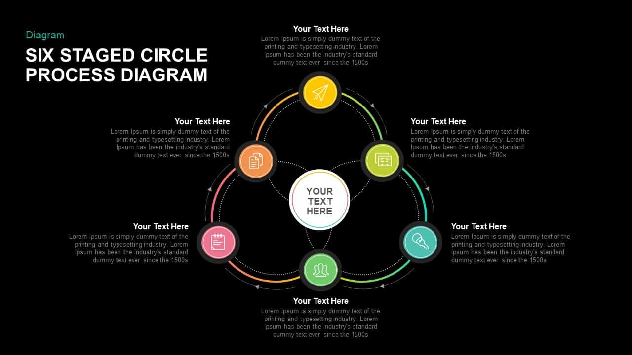 Six Staged Circle Process Diagram PowerPoint template