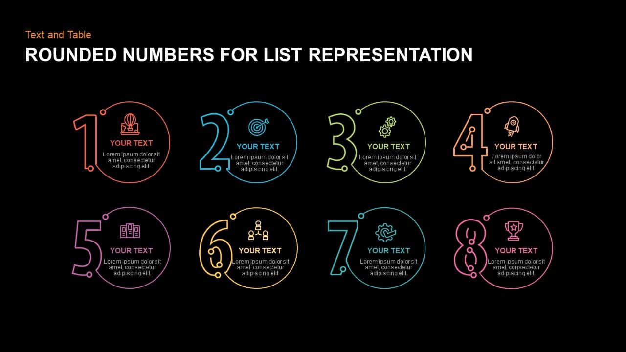 Rounded Numbers for List Representation PowerPoint template