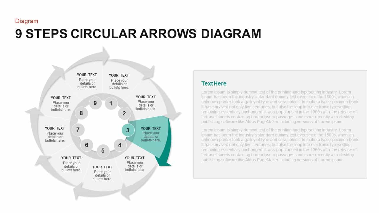 9 Steps Circular Arrows Diagram