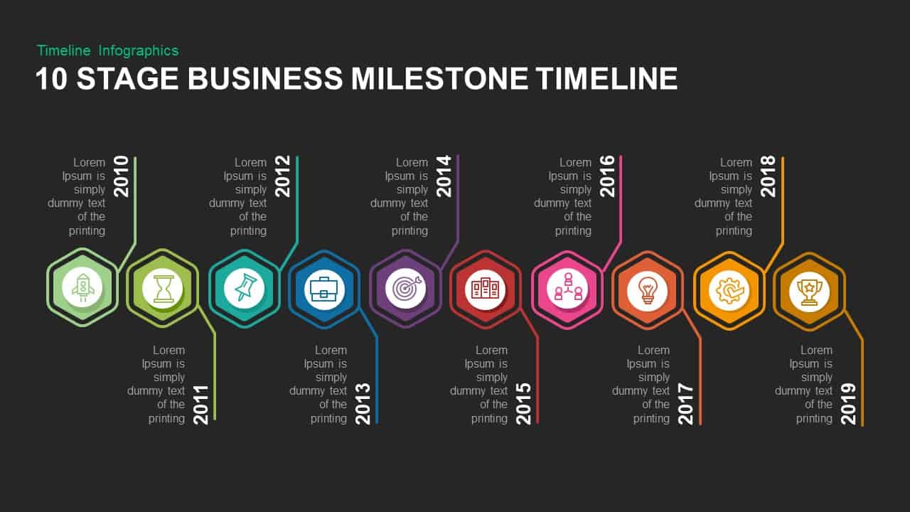 10 stage business milestone timeline powerpoint and keynote slide