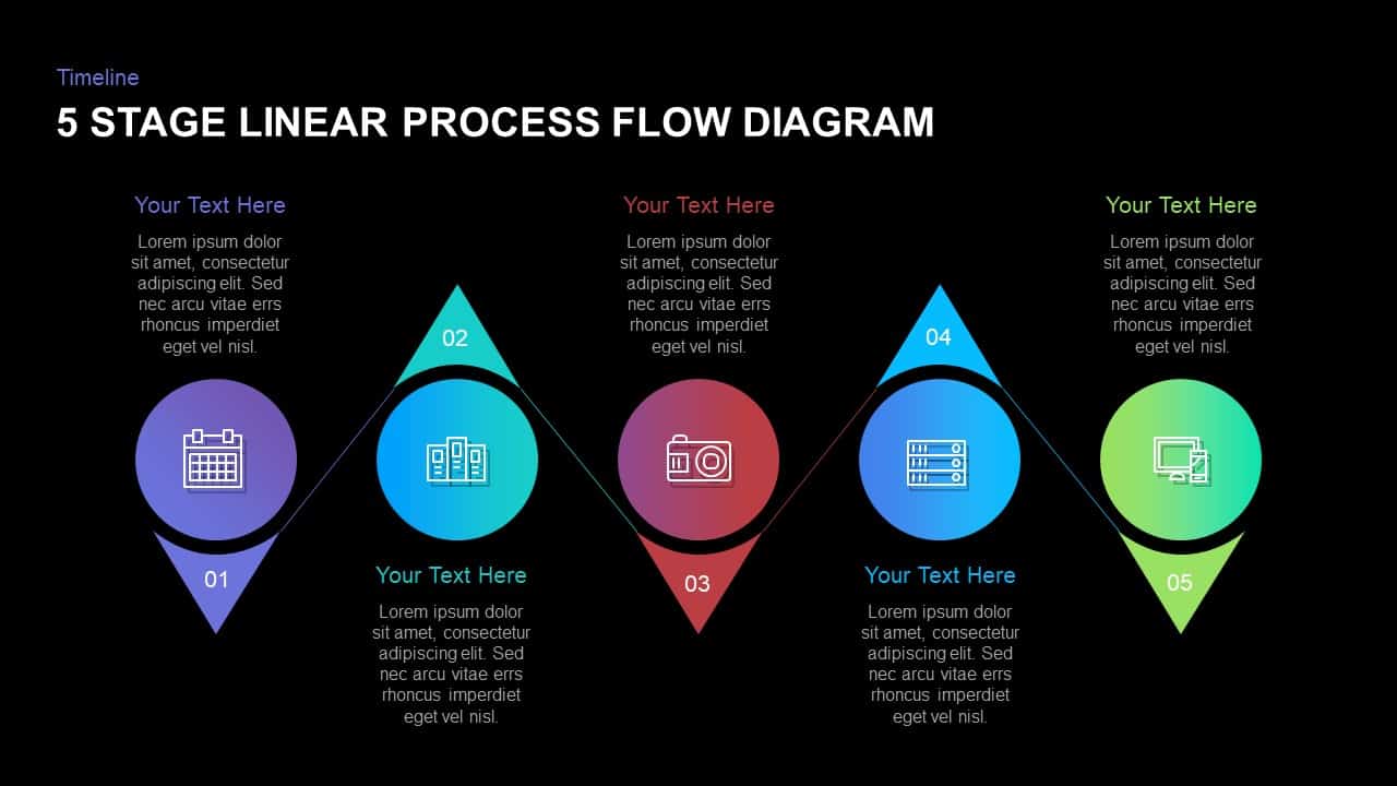 5 Stage Linear Process Flow Diagram PowerPoint Template