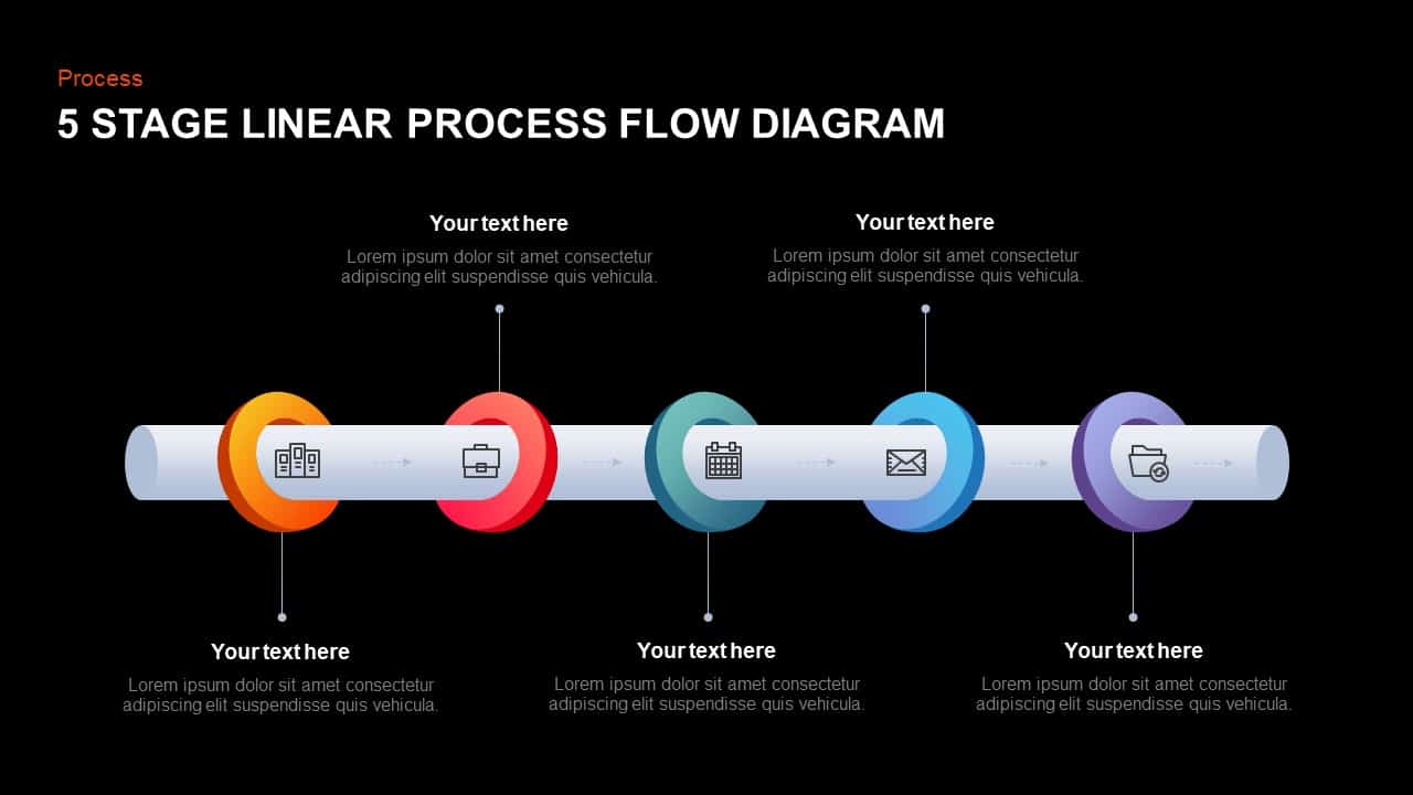 5 Stage Linear Process Diagram Template for PowerPoint and Keynote