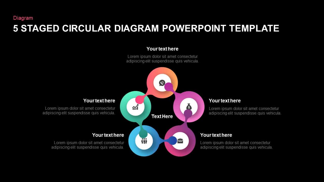5 staged circular diagram template for PowerPoint and keynote