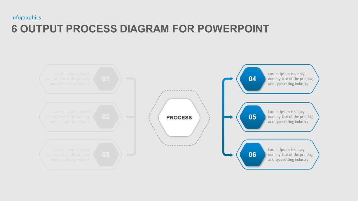 6 Output Process Diagram PowerPoint Template