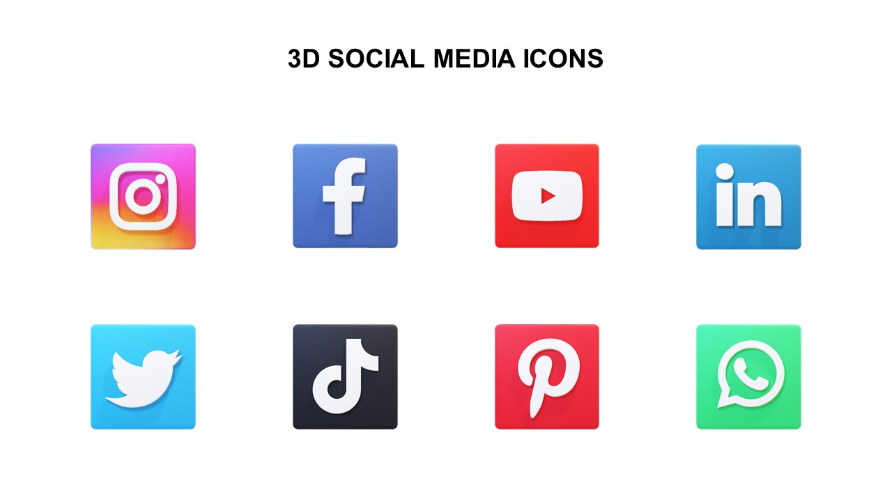 3d social media icons powerpointemplates