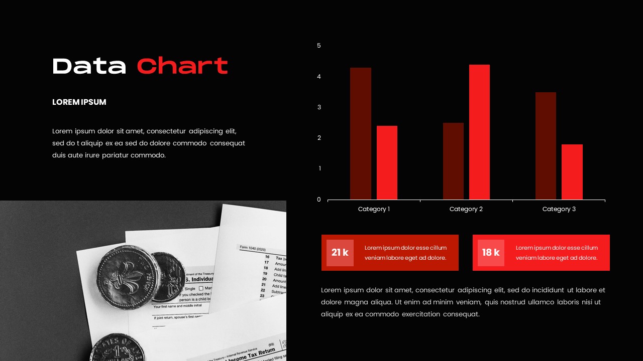 red powerpoint template data charts
