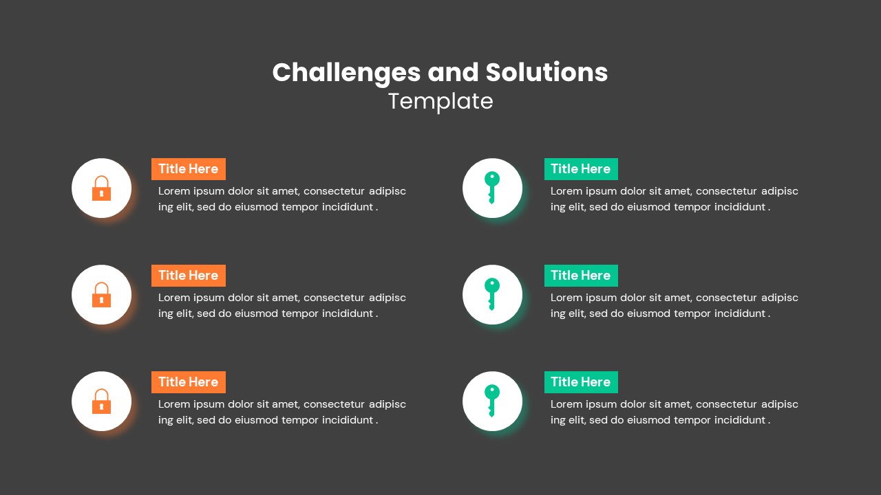Challenges and Solutions PowerPoint Template Dark