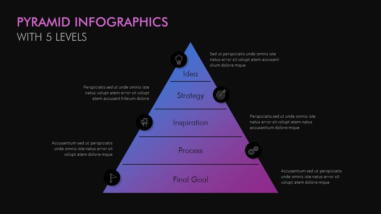 5 Stage Pyramid Slide For PowerPoint Dark