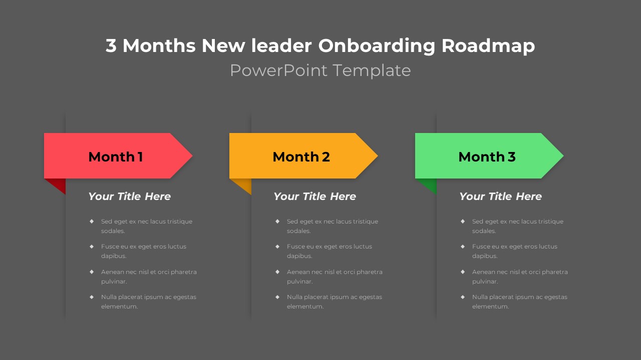 3 Months New Leader Onboarding Roadmap PowerPoint Template Dark