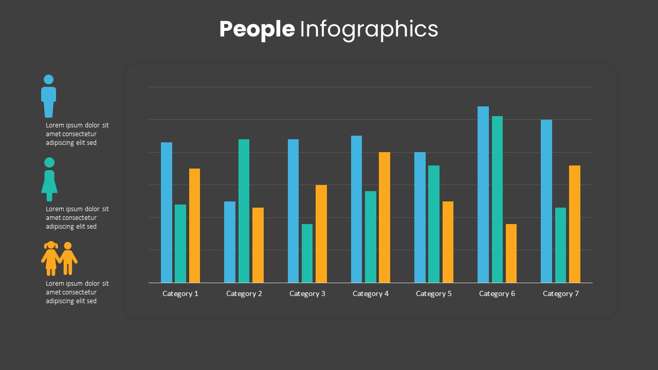 People Infographic Bar Chart PowerPoint Template Dark