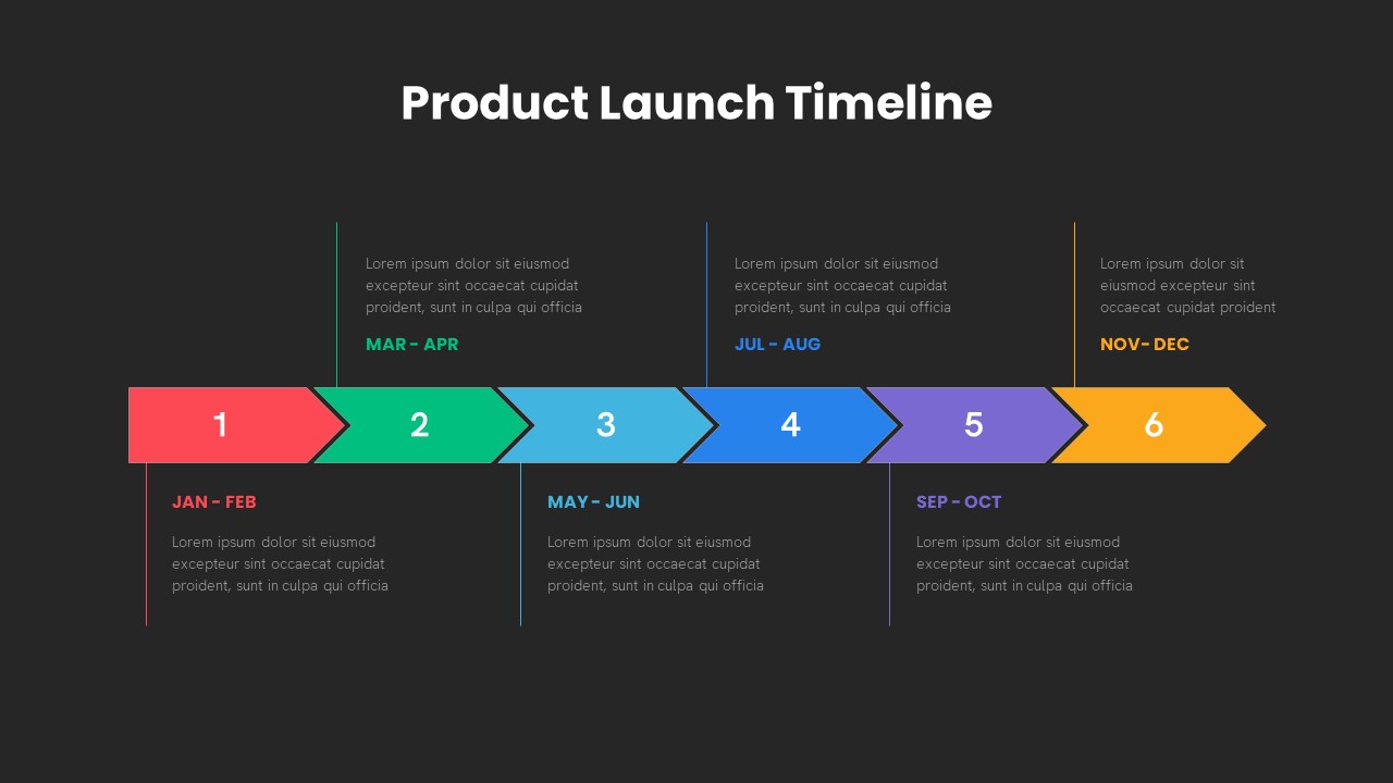 Product Launch Timeline PowerPoint Template Dark