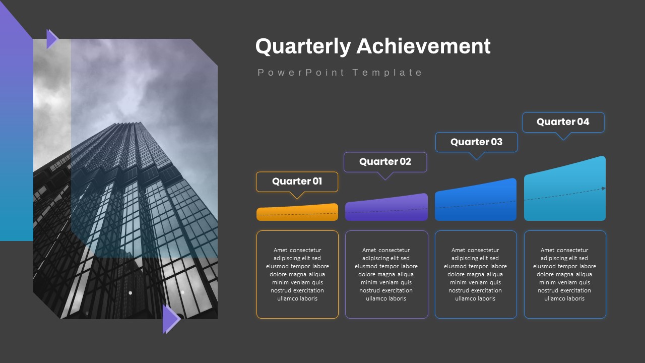 Quarterly Achievement PowerPoint Template Dark