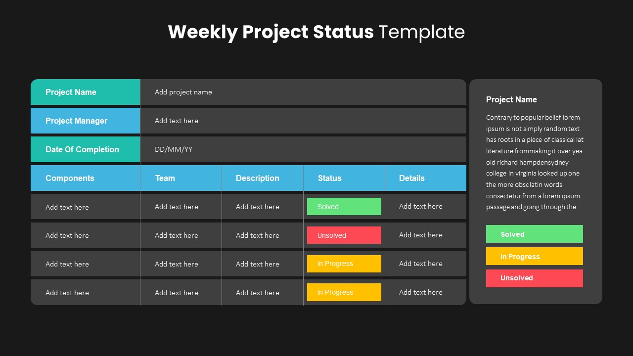 Weekly Project Status Template Dark