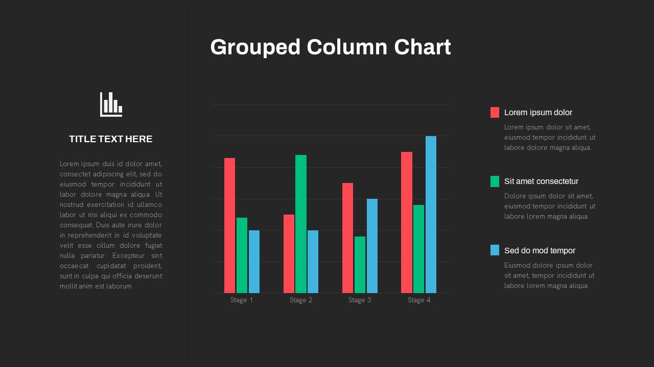 Grouped Column Chart PowerPoint Template Dark