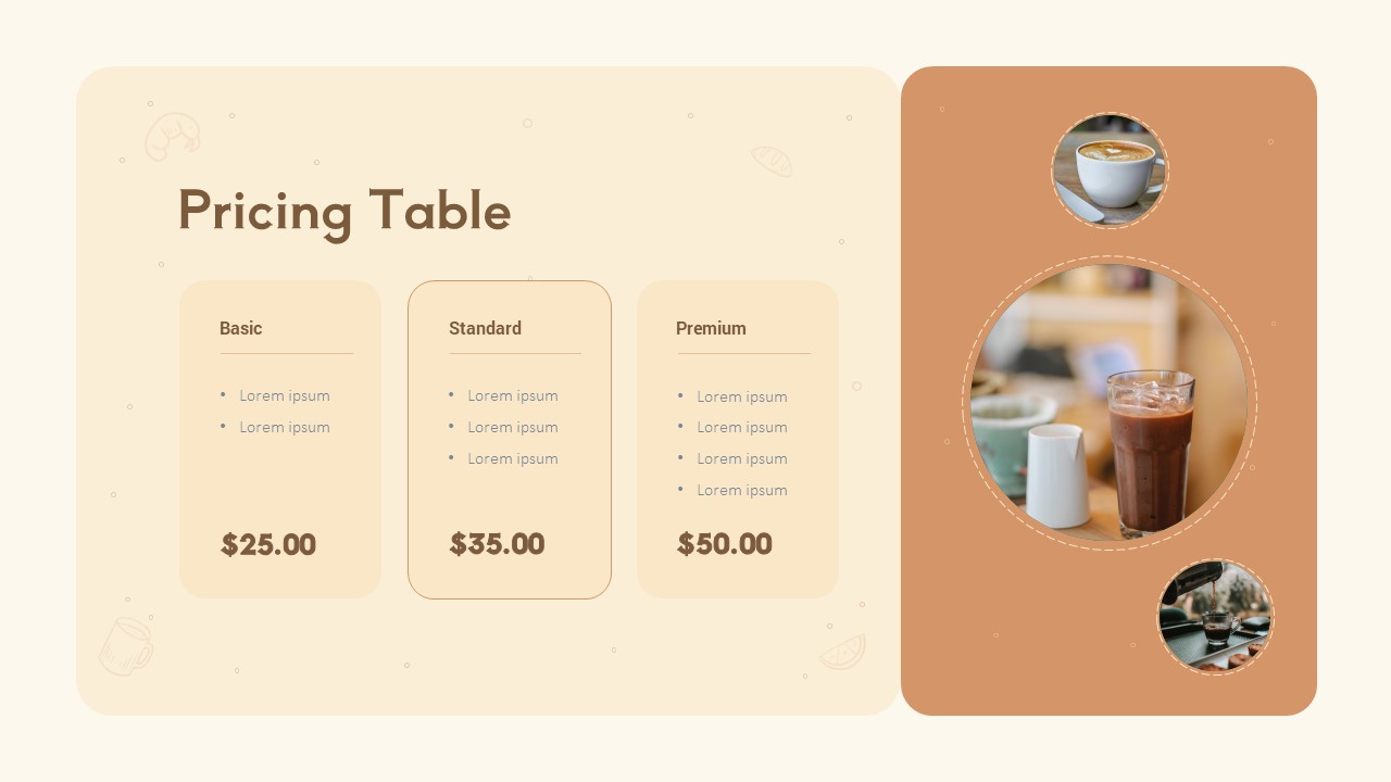 vintage themed pricing table powerpoint
