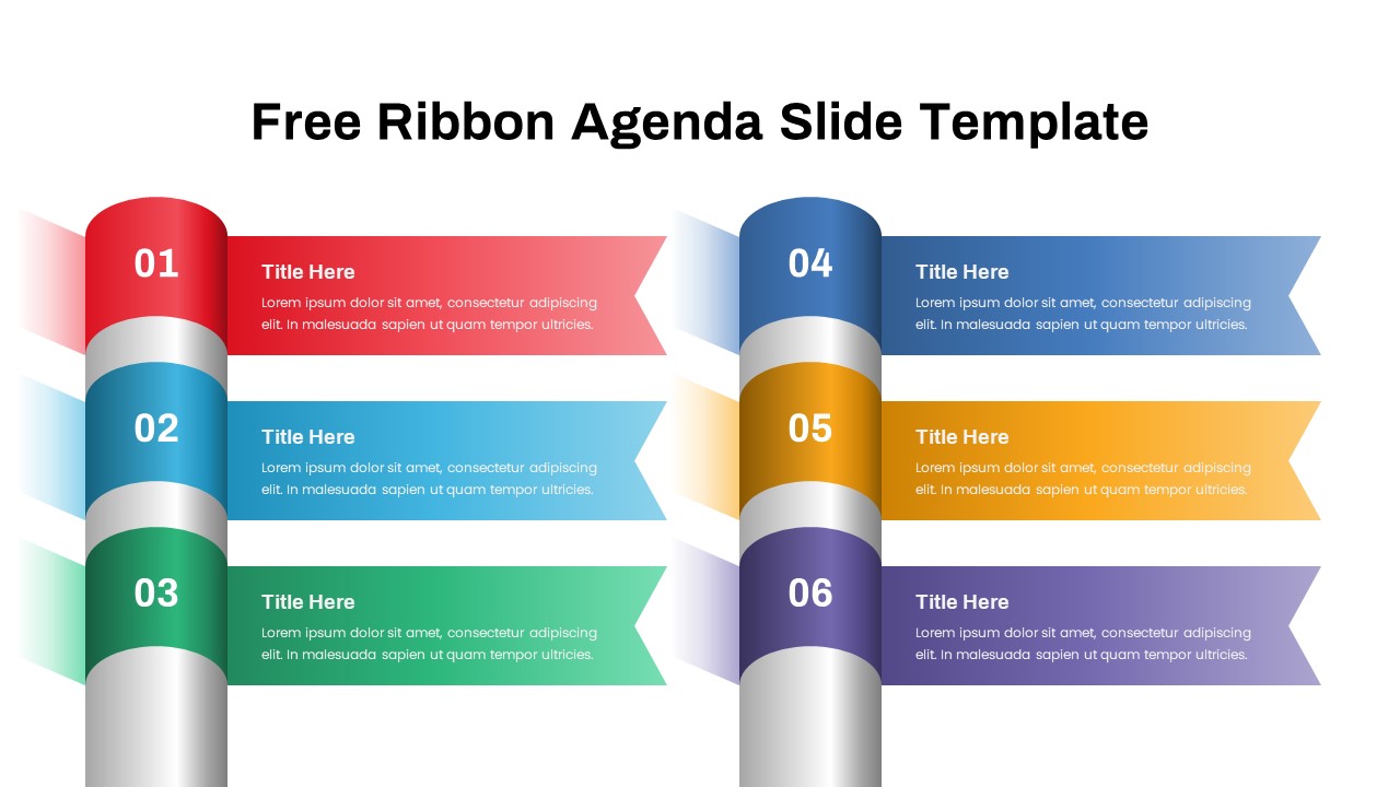 Free Ribbon Agenda 6 step PowerPoint Template