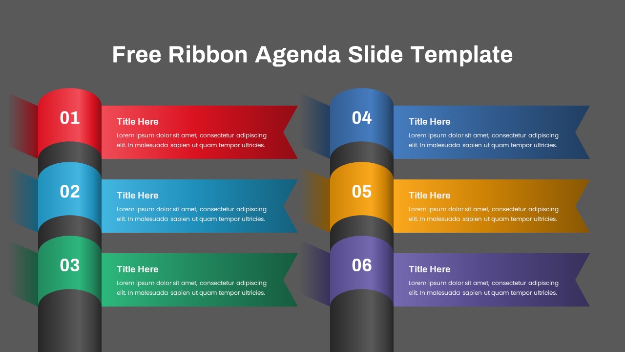 Free Ribbon Agenda 6 step Ppt templayte