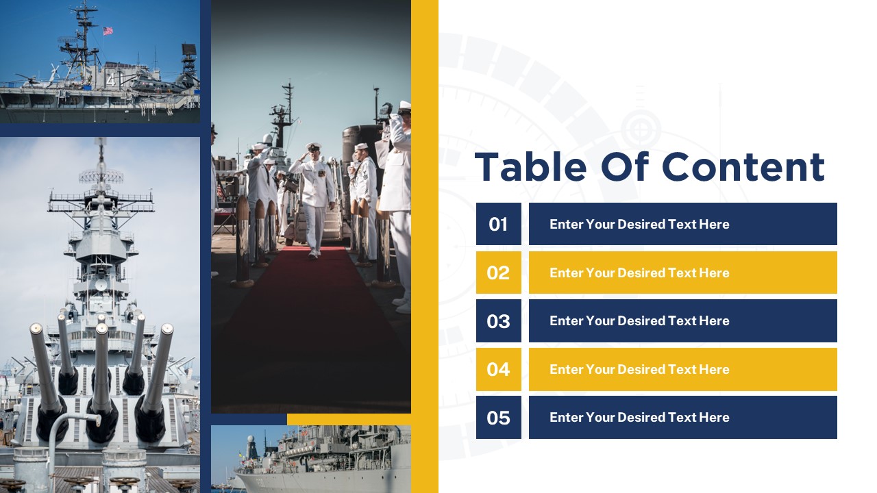 Navy PowerPoint contents slide
