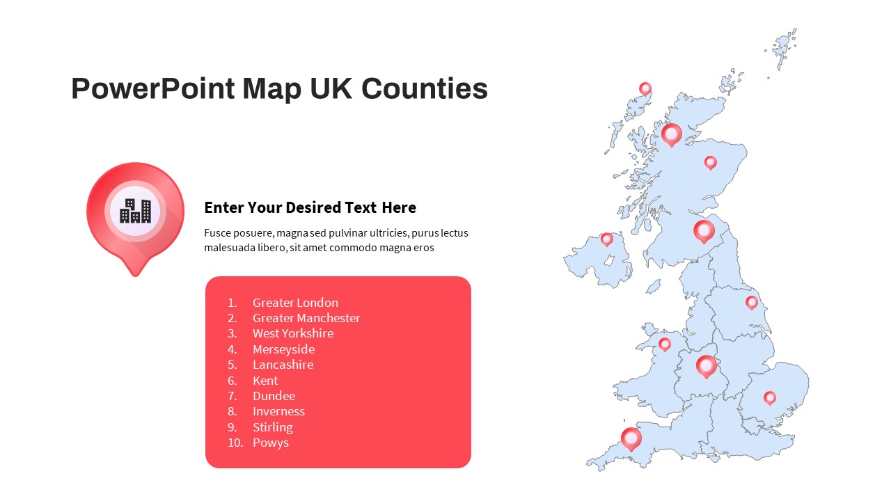 United Kingdom UK Counties Map PowerPoint